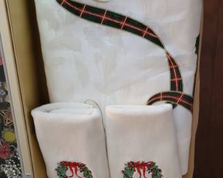 Christmas holiday fine linens and tablecloths