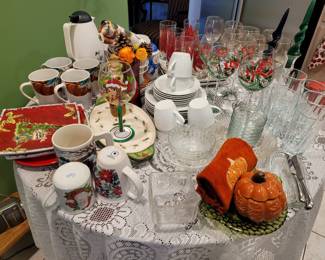Lots of holiday glasses and stemware