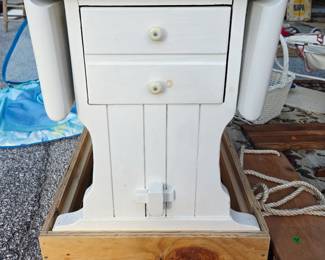 Child's size mission drop leaf table.  It may be a side table. We added a removable base to lift it to be a craft/computer table.   $65