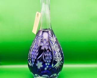 Cobalt on crystal Bohemia style decanter 