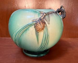 Pinecone Green 5" Jarniniere by Roseville Pottery.