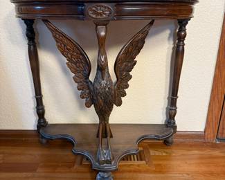 Lot #68 Antique Console Table - Ornate Carved Design with Bird Motif.