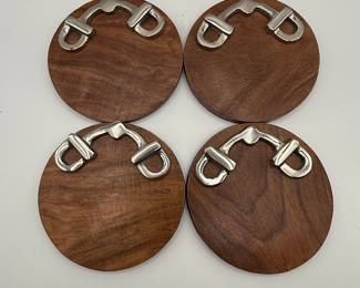 Lot #55 Set of 4 Wooden Coasters with Horse Bit Ornamentation - Equestrian Decor
