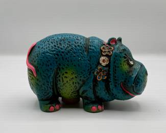 Lot #50 Vintage Ceramic Hippo Figurine - Colorful Decorative Item.
