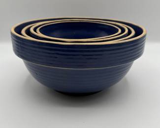 Lot #106 Vintage Blue Stoneware Nesting Bowls Set