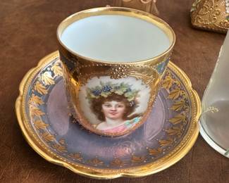 Hand Painted and Gilt Enamel Demitasse Cup and Saucer, made in Dresden/Wien...