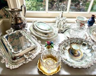 Silver Serving Pieces, Crystal Bowls, and Porcelain...