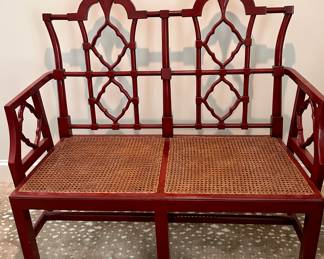 Chinese Chippendale Faux-Bamboo Caned Settee,