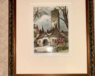 Original Radierung v. W. Förster Etching ...Rothenburg ob der Tauber, Germany