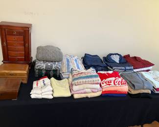 Vintage sweaters, & jewelry boxes