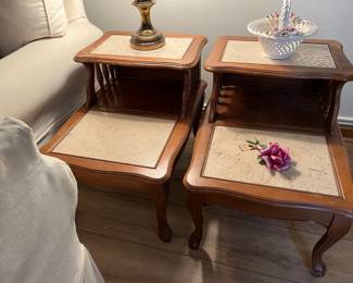 Pair of MCM marble step tables 