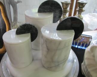 Vintage Set of 3 Italian Post Modern Memphis Marble Canisters