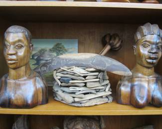 Hand Carved (ebony) African Male & Female Busts
