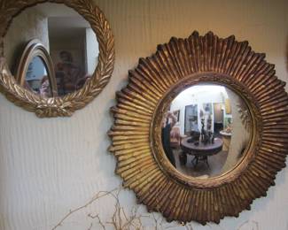 Vintage Sunburst Mirror w/ Convex Glass