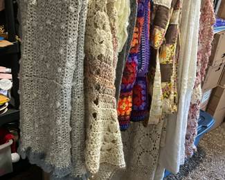 Crocheted items, prayer wraps, throws.