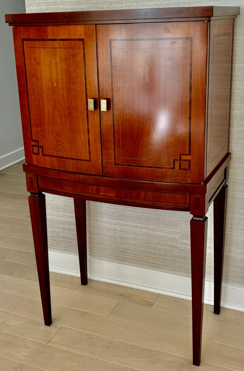 11. Mini Bar Cabinet w/ Inlay Detail & Protective Glass Top (29.5" x 20" x 52")