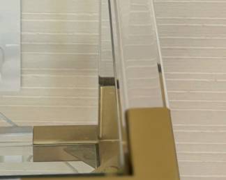 4. Jonathan Adler Acrylic Console Table w/ Brushed Brass Accents & Glass Shelves (50" x 14.5" x 28")