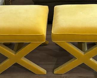 3. Pair of Jonathon Adler Gold Upholstered X Benches (21" x 21" x 18")  
