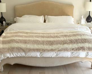 15. Performance Velvet Upholstered King Bed w/ Nailhead Detail (58"h)
