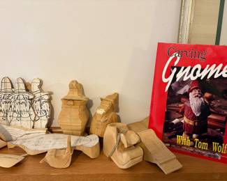Carving Gnomes w/Tom Wolfe Book, alone with various stages of wood carving projects