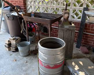 Working forge, quench bucket, vise, anvil, fire bricks, supply of coal