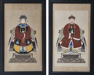 Pair Of Chinese Ancestor Portrait Paintings
