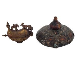 Lot Of 2 Old Lime And Opium Boxes / Containers Possible Indian And Tibetan