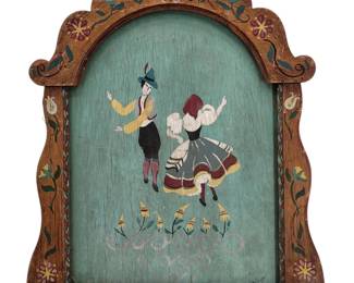 Midcentury Dutch Scandinavian Folk Art Painted Wooden Panel, Artist Signed