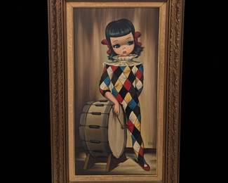 Large Mid-Century Modern Big Eye Painting, Signed Eden