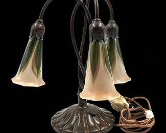 Signed 1980 Lundberg Studios Buffalo Metal Three-Light Lily Lamp, LS102956