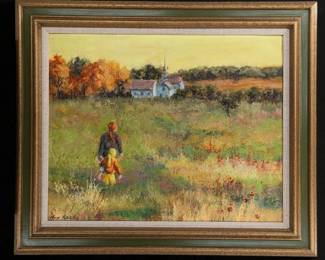 Vintage English Artist Anne Hardy Oil On Board Scenic Painting, Signed Bottom Left