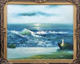 Artist Signed Oil On Canvas Seascape Painting