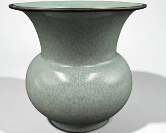 Chinese Song Style Jun Kiln Flower Pot With Calligraphy And Metal Rim