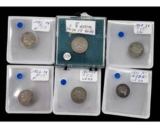 A grouping Of 19th C American Silver Coins 1831 65 66 68 73 81 All Ungraded SEE ALL PICS