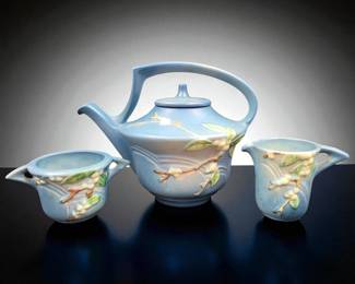 Roseville Pottery 3pc Complete Snowberry Tea Set