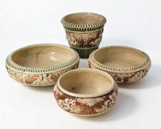 Lot Of 4 Roseville Pottery "Donatello" Bowls & Flower Pot