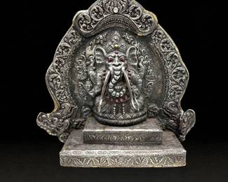 Antique Handmade 925 Silver Repousse Ganesh Statue, Marked