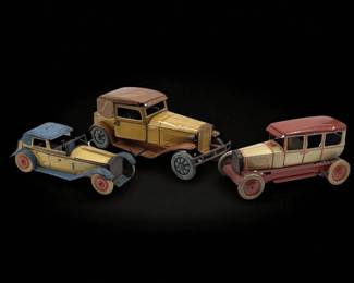 Lot Of 3 Vintage English / German Tin Lithograph Wind-Up Cars