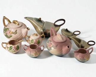 Lot Of Hull Art Pottery Teapots & Teacups, 9 Pieces