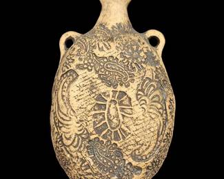 A Vintage Pottery Flask Circa 1973, Signed "CA"