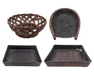 Group Of Antique Japanese Woven Bamboo Baskets, 4 Pieces