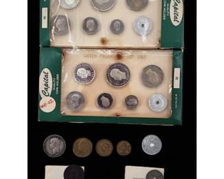 Grouping Of Greek Proof Sets 1965 And Antique Coins 1878 Lepta 1911 Drachma 1912 Lepta plus 3 More