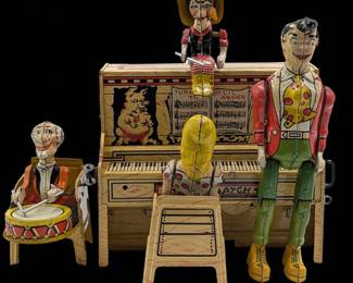 Vintage Li'l Abner And His Dogpatch Band Wind-up Tin Toy, 3 Pieces, Circa 1945