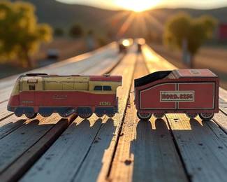 Vintage Nord. 8256 Tin Train Car And Charles Rossignol Eclair CR-400 Tin Wind-Up Locomotive
