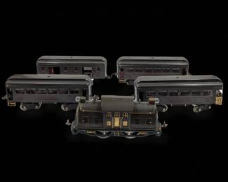 Vintage Lionel Standard Gauge 10E Gunpowder Gray Electric Locomotive And Train Cars, 5 Pieces