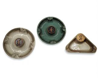 Lot Of 3 Vintage Roseville Pottery Ashtrays, Pair Of No. 1900 And A No. 1940