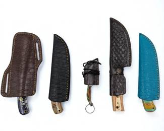 5Pc Hand Made Damascus Steel Knives And Sheathes