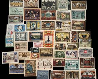 Large Grouping Of German European Notgeld Notes All In Very Good To Excellent Condition