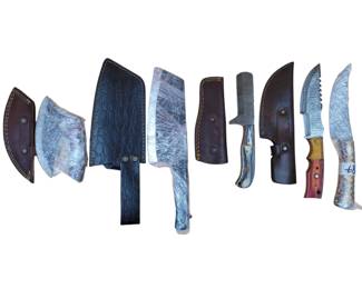 5Pc Hand Made Damascus Steel Knives And Sheathes