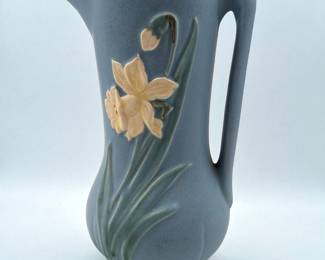 Vintage Weller Pottery Blue Bouquet Pattern 10" Pitcher